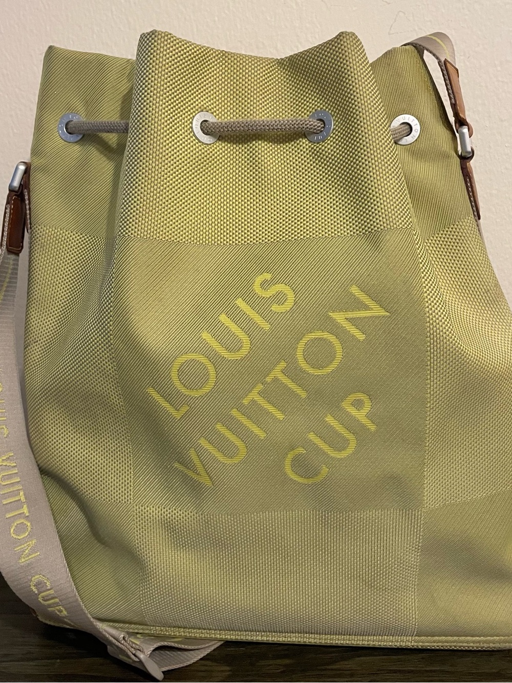 Louis Vuitton Green and Tan Cup Drawstring Duffel Bag - Picture 2 of 7
